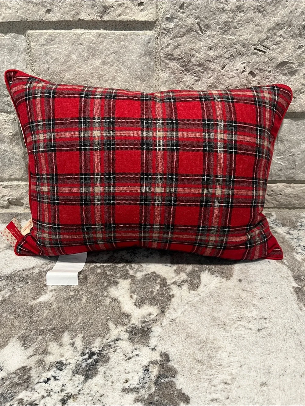 NEW Merry Christmas Red Plaid Truck Holiday Pillow